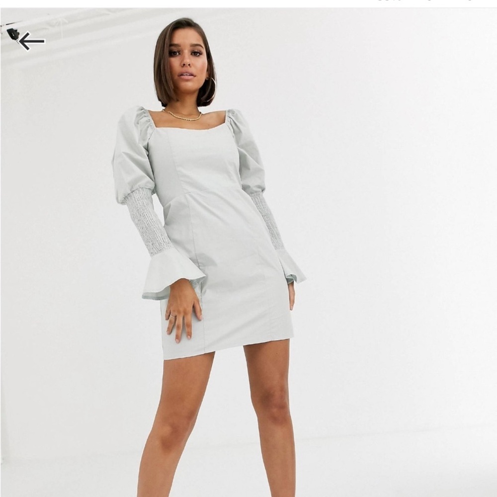 MISSGUIDED SAGE GREEN SQUARE NECK PUFF
SHIRRED SLEEVE MINI DRESS - Picture 3 of 4